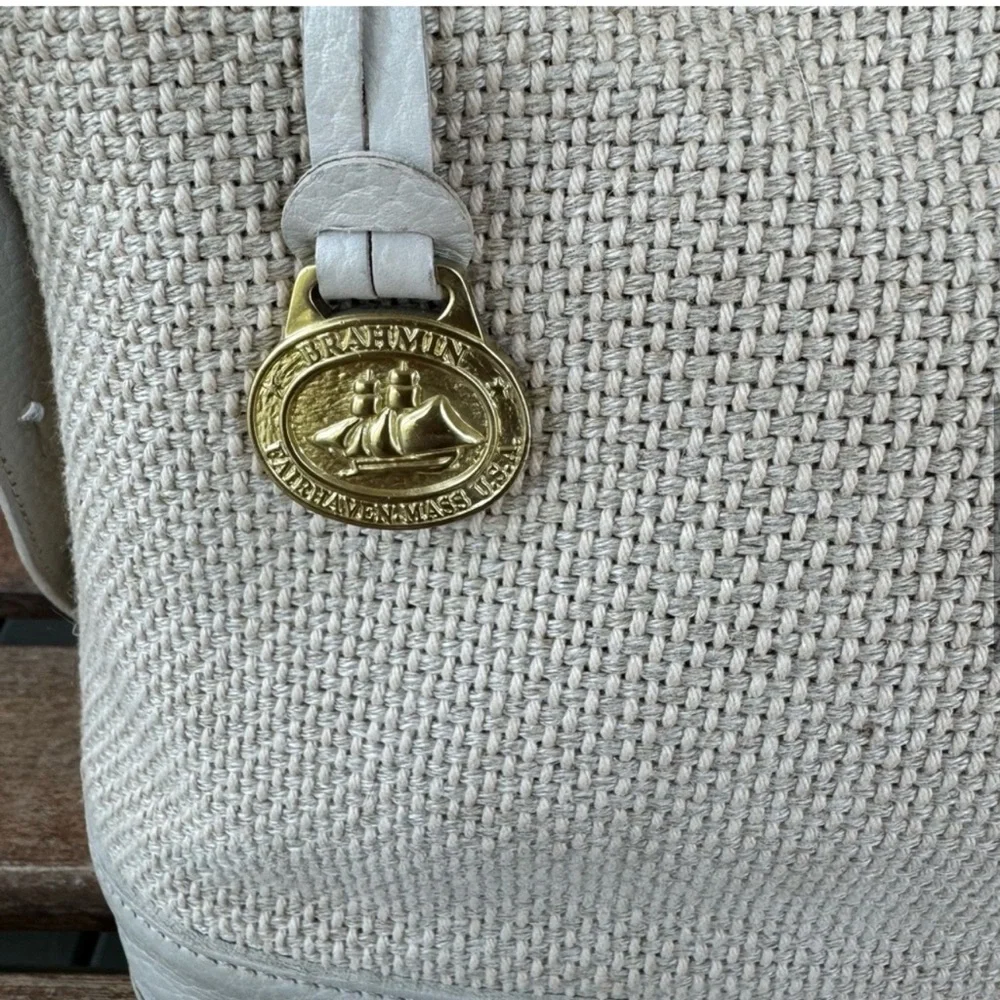 Brahmin Vintage UNIQUE Beige/Cream Miramonte Floral Canvas Crossbody Purse